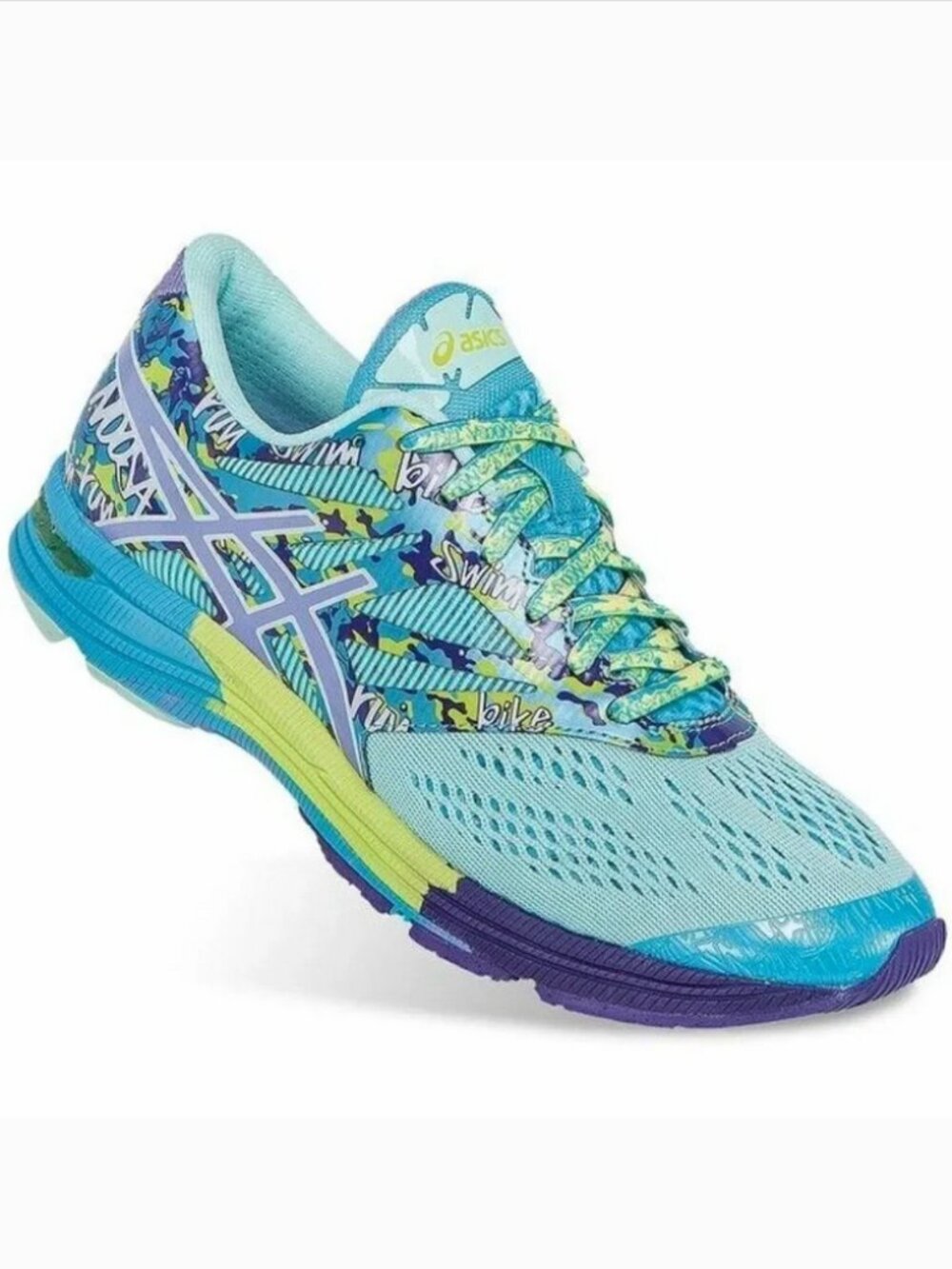 NEW w tags ASICS GEL NOOSA TRI 10 Womens MEDIUM Blue Purple Lime 7.5 39 EUR